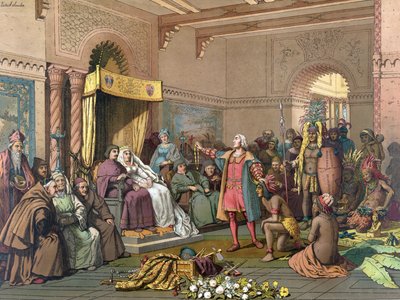 Columbus at the court of Barcelona with Indians from the New World, February 1493 by American School